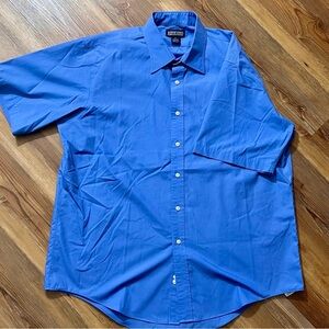 Land’s End men’s size 17 button up short sleeve shirt, blue, preowned